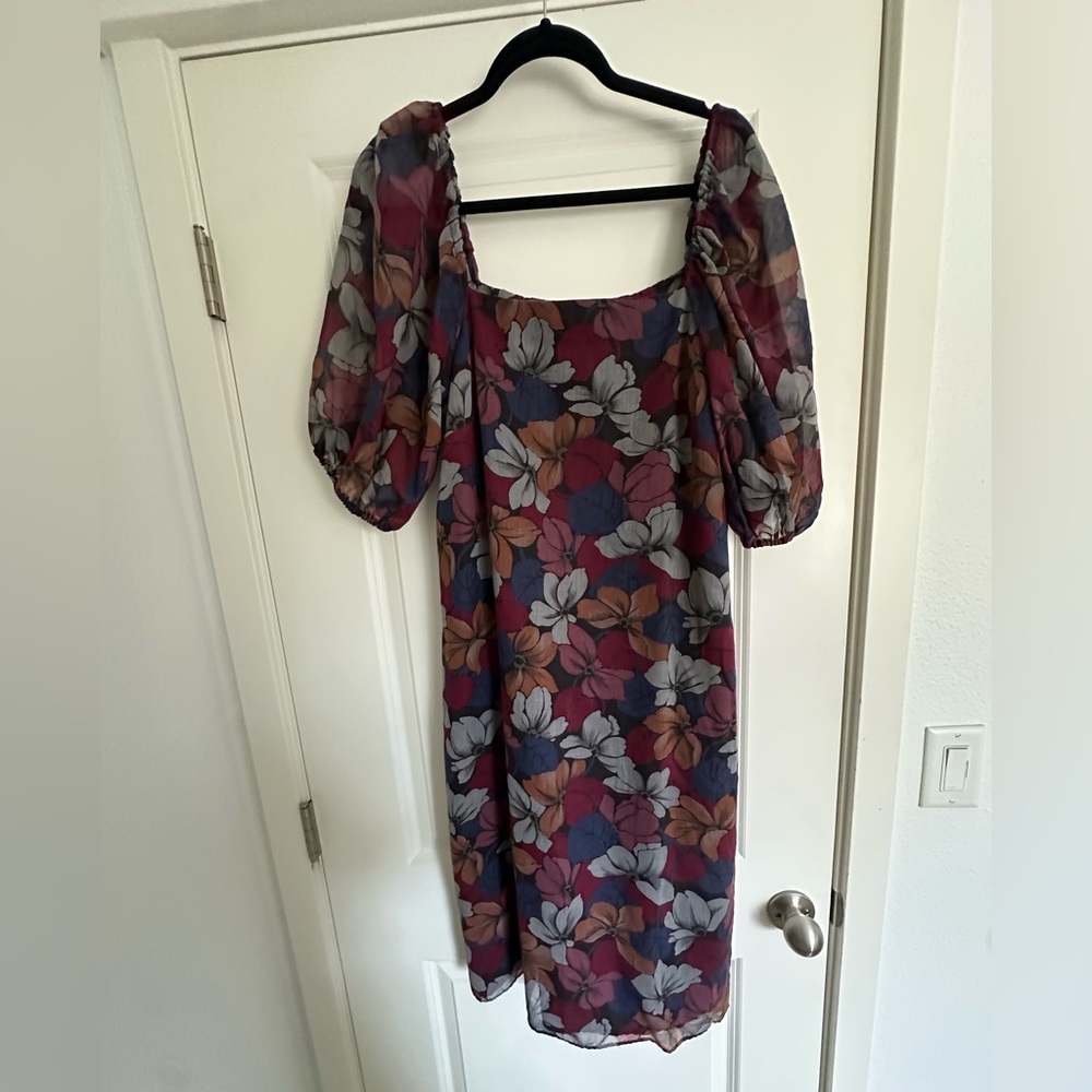 Vintage Floral Midi Dress with Puff Sleeves